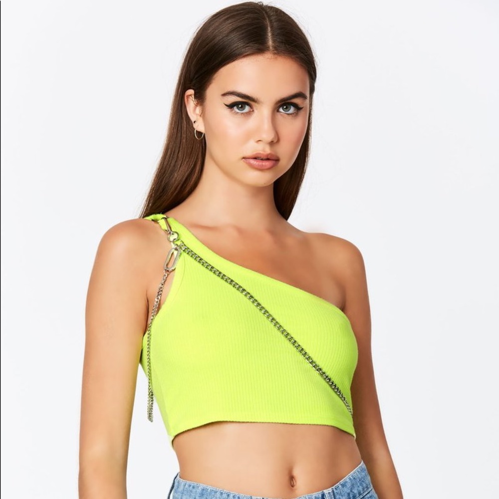 NWOT Neon one shoulder with crossbody chain